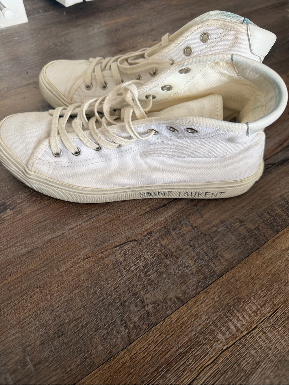 Saint Laurent White Canvas High-Top Sneakers - Picture 1 of 7